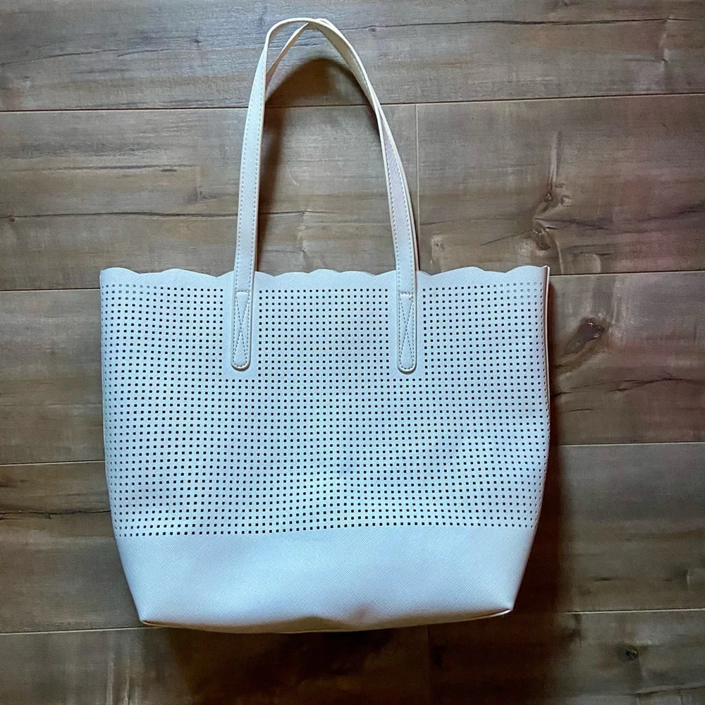 Neiman Marcus White Cut-Out See-Through Design Open Tote in White